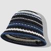 Striped Knitted Hollow Fisherman Hat Big Eaves Uv Protection Crochet Bucket Hat Breathable Multicolor Bucket Sun Hat Travel