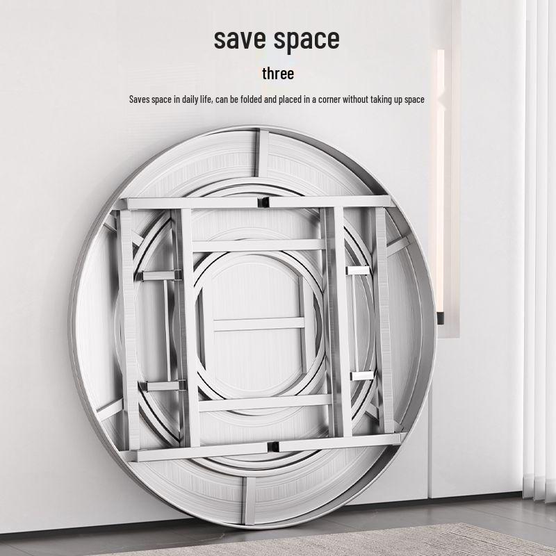 Stainless Steel Round Table with Built-in Folding Turntable for Home, Restaurant, or Hotel.