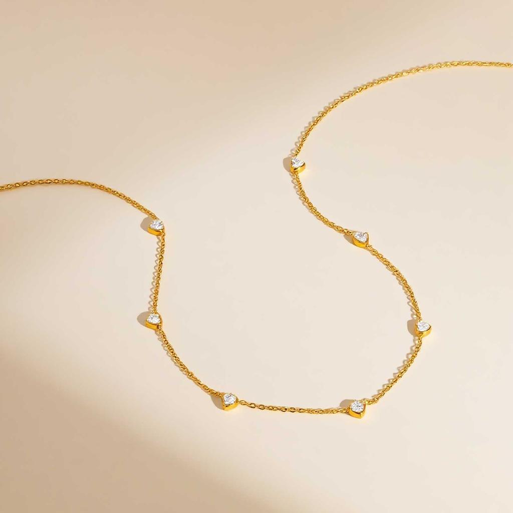 7 Heart-shaped White Zircon Necklace for Women,Gold Plated Stainless Steel Flat Rolo Chain Choker Necklaces,Fashion Jewelry Gift