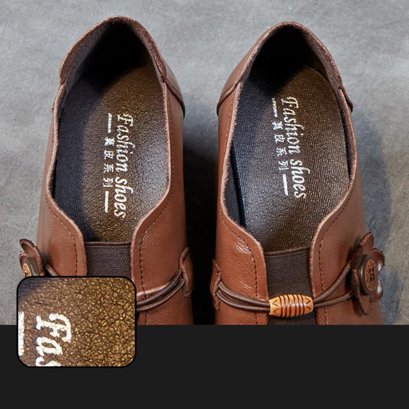 Johnature Echtleder-Pumps, Retro-Stil, runde Zehenpartie, dicker Absatz, weiche Sohle, einfarbig, vielseitige Damenschuhe