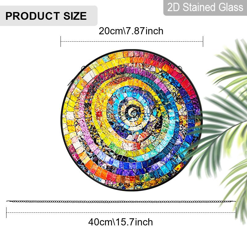 2D Flat Stained Glass Rainbow Spiral Window Decoration, 6.3/7.87inches Colored Glass Plate with Chain, Charming Indoor/Outdoor Sun Catcher Home