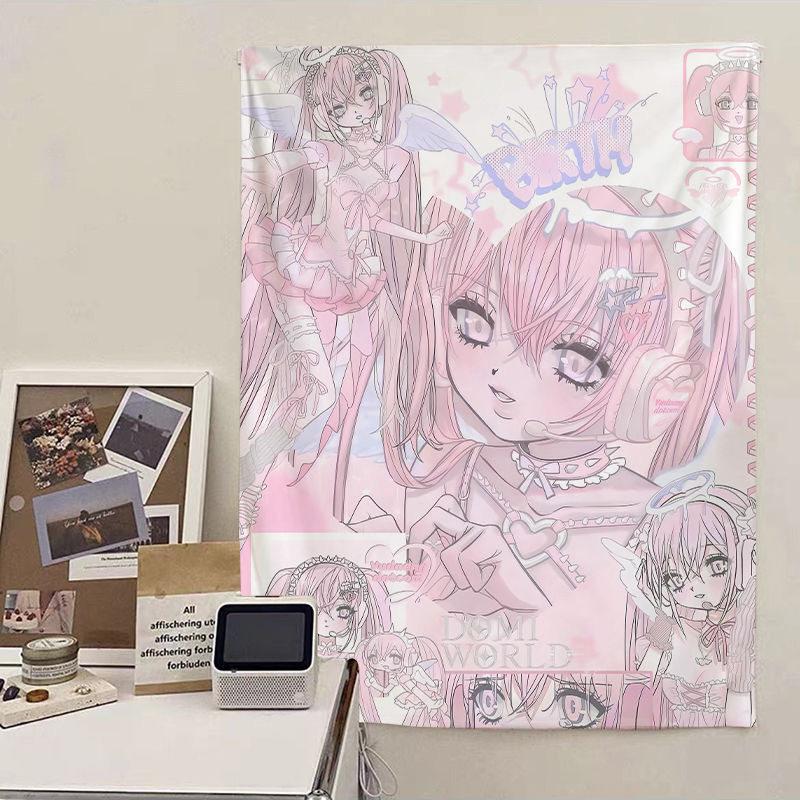 Cute Japanese Style Anime Tapestry for Girls Bedroom Dorm Wall Hanging Decor Photo Background Headboard Design