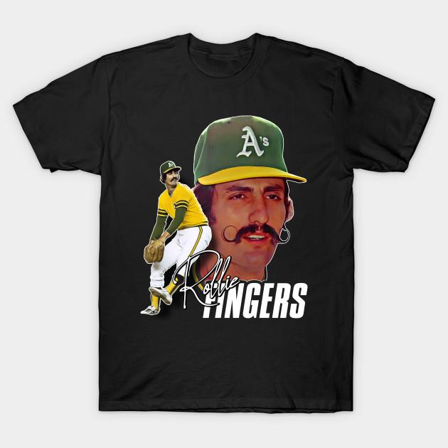 

Men Black Print T-shirt Retro Rollie Fingers Handlebar Tribute No-Cut Transfer Paper Print Cotton Tshirt S чёрный