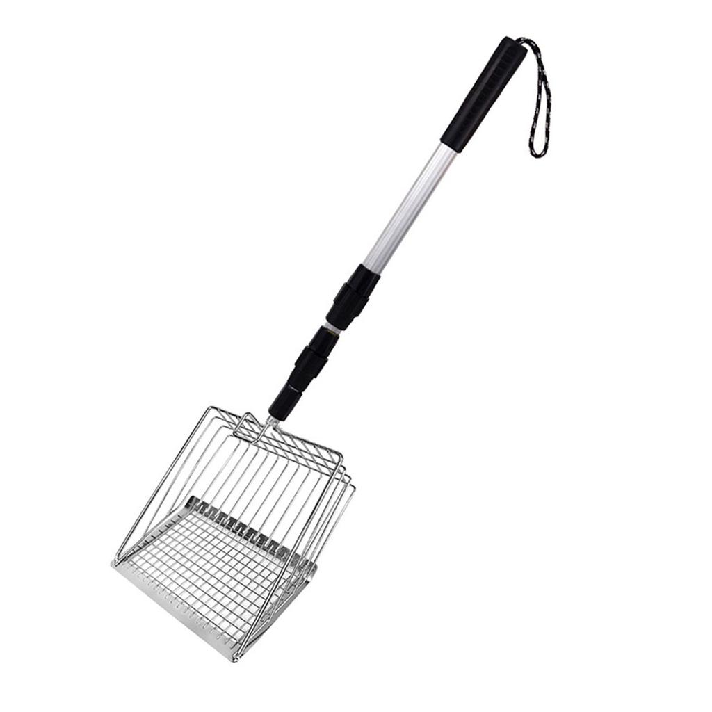 Metal Litter Scoop For Cats With Retractable Handle Efficient Sifting Design Multiuse Chicken Coop Rake Cleaning Tool