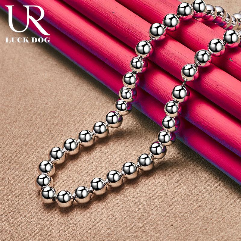 Collier chaîne à billes lisses en argent sterling 925 de 6 mm, bijoux de mariage à la mode