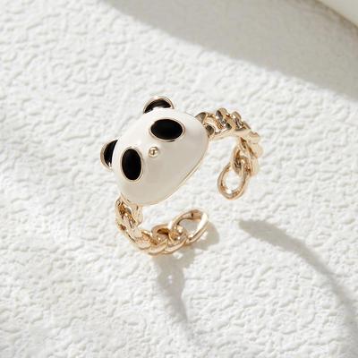 Charming Adjustable Panda Drip Oil Open Ring – Fashionable Little Animal Index Finger Accessory