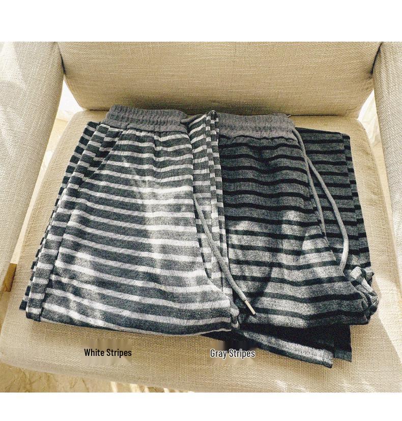 2025 Spring European Style Striped Wide-Leg Plus Size Women's Casual Floor-Length Pants
