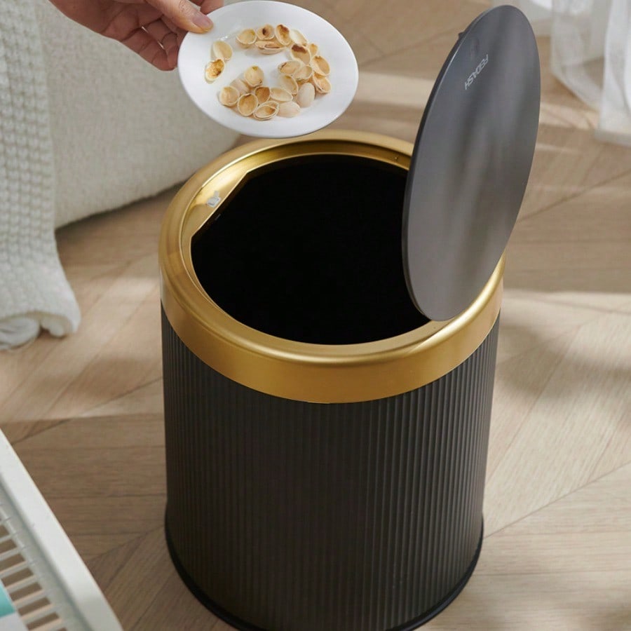 Fashionable Circular Wastebasket Durable Plastic Recycle Bin Large Capacity Double Double-layer Kitchen Garbage Cube Trash Can