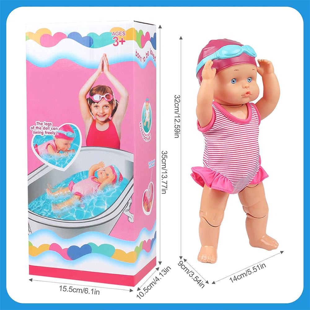 Swimmer Doll with Movable Joint and Detachable Suit Water Baby Doll Kids Bathroom Bath Toy for Girls Birthday Gift for Kids