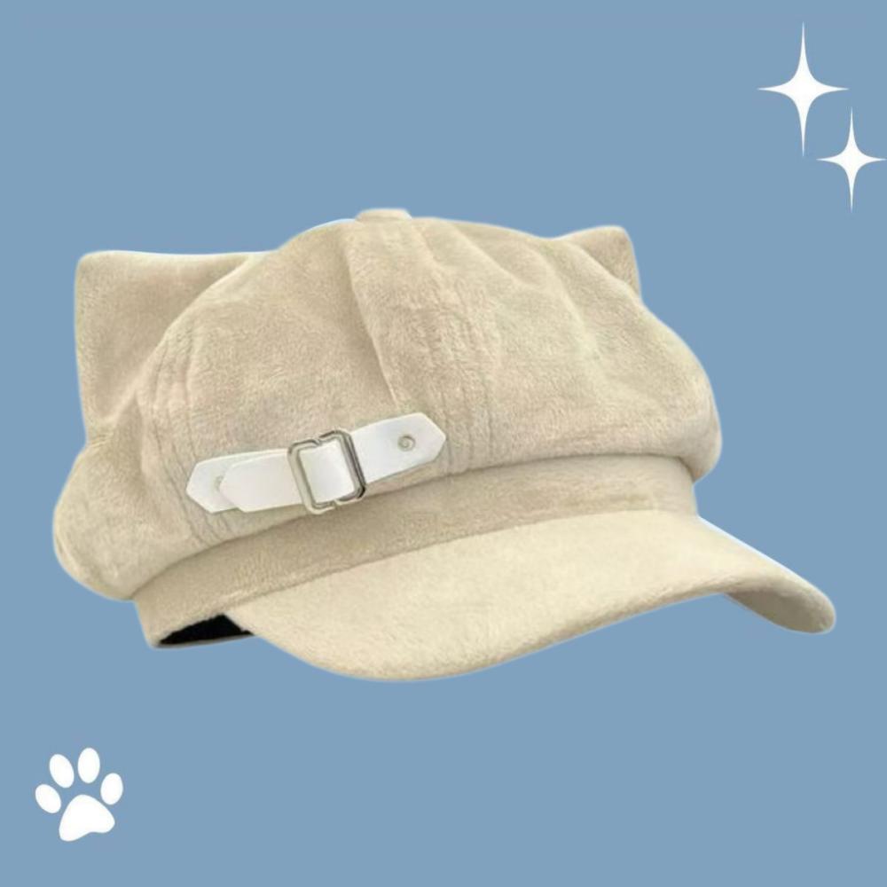 Cute Cat Ears Women's Beret Anime Cat Paw Pattern Newsboy Cap Sweet Japanese Style Baseball Cap Everyday Outfits