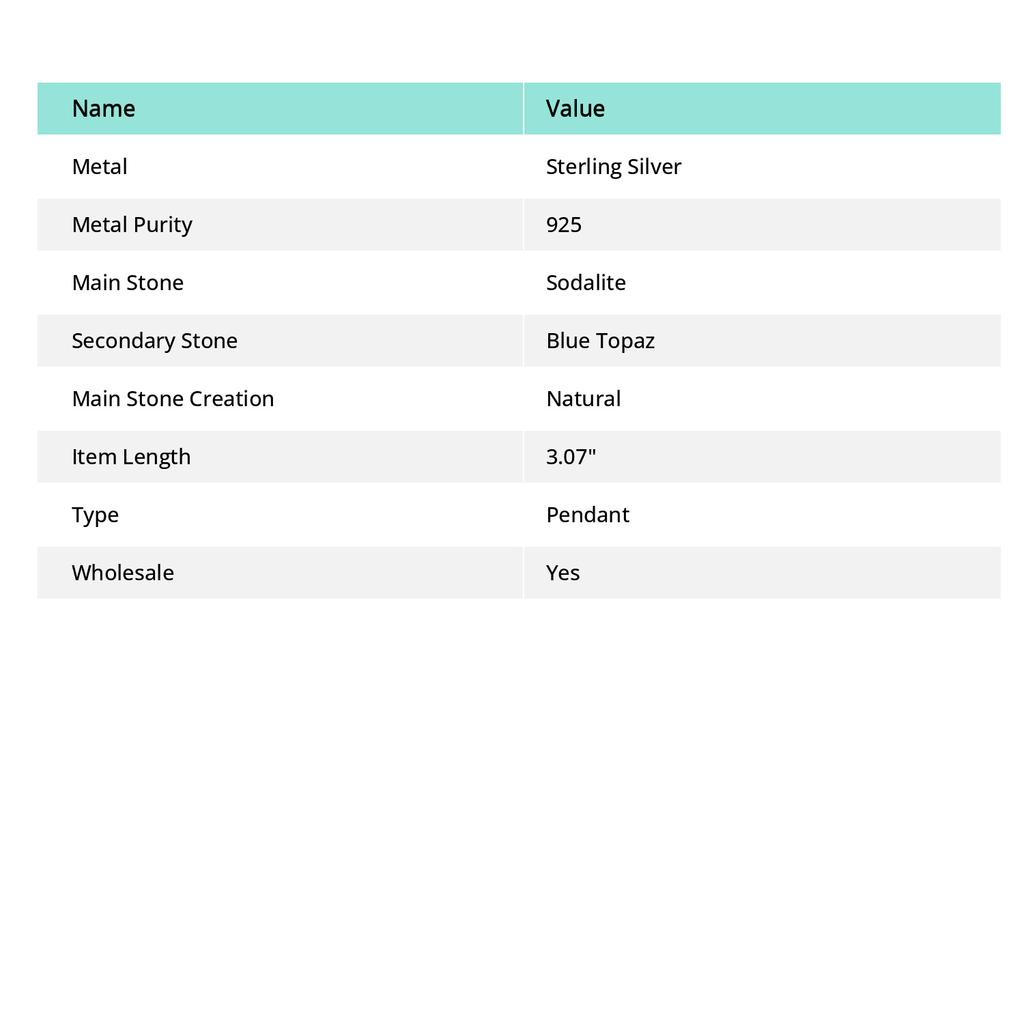 Natürlicher Sodalith, Blautopas-Edelstein, 925er Sterlingsilber, Anhänger, 7,8 cm, T9q69