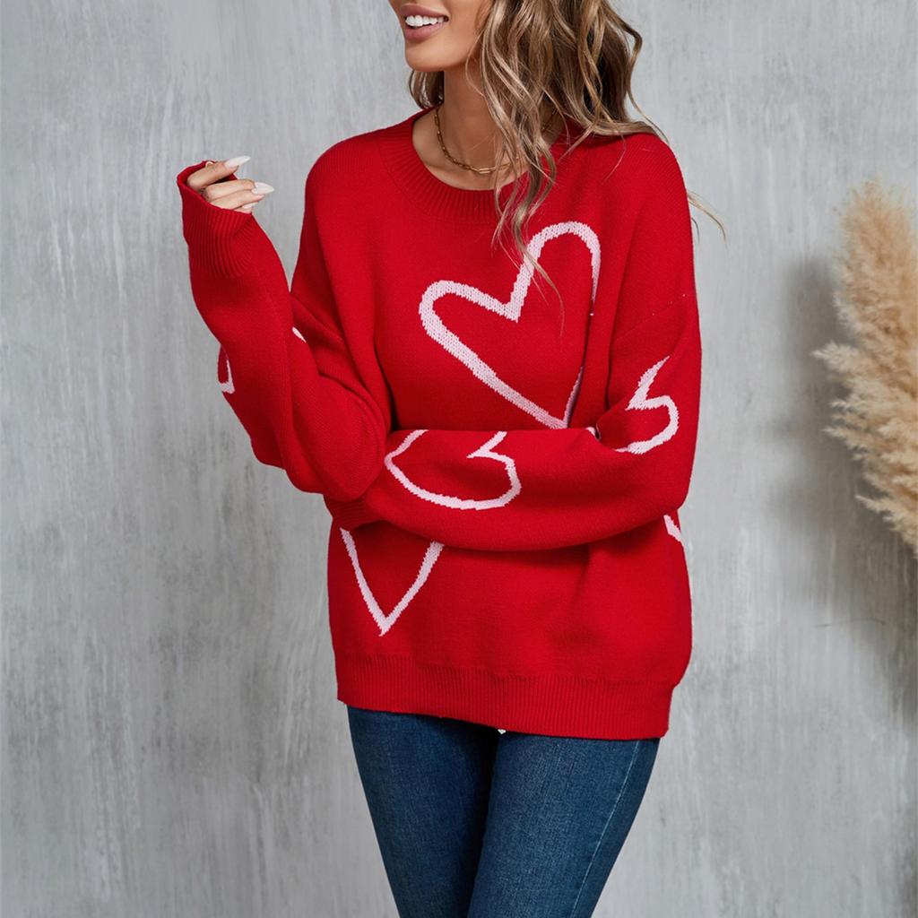 Women's Casual Fashion Round Neck Heart Sweater Knitted Bottoming Shirt