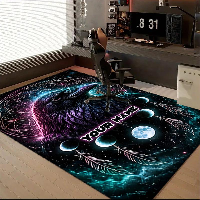 1PC Custom Name Cosmic Raven Dreamscape Theme Floor Mat Ideal for Living Room, Game Rooms, Office, Bedroom,Floor Mat Playful Design120