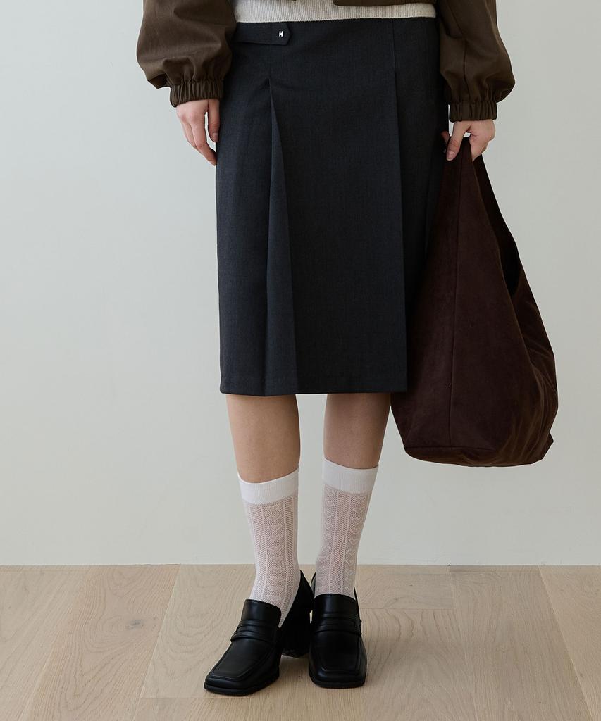 Hillioteu Poise H Pleats Skirt_Navy