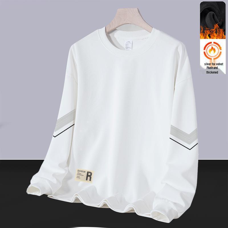Men's Trendy Round Neck Hoodie: Autumn/Winter Loose Fit with Velvet, Long Sleeves, Versatile Casual Pullover