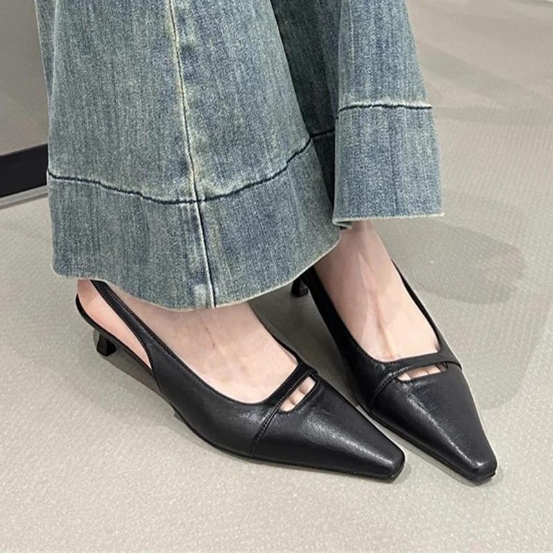 

Fashion Women Heeled Sandals Pointed Toe Sexy Shoes Fashion Elegant Woman Slippers Summer 2025 Luxury Pumps Dress Sandalias De Mujer 39 чёрный