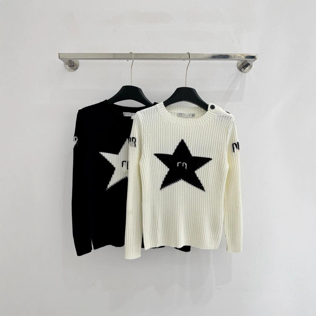 Reversible Star Print Slim Fit Knit Top - Long Sleeve, Round Neck, Spring/Fall Collection