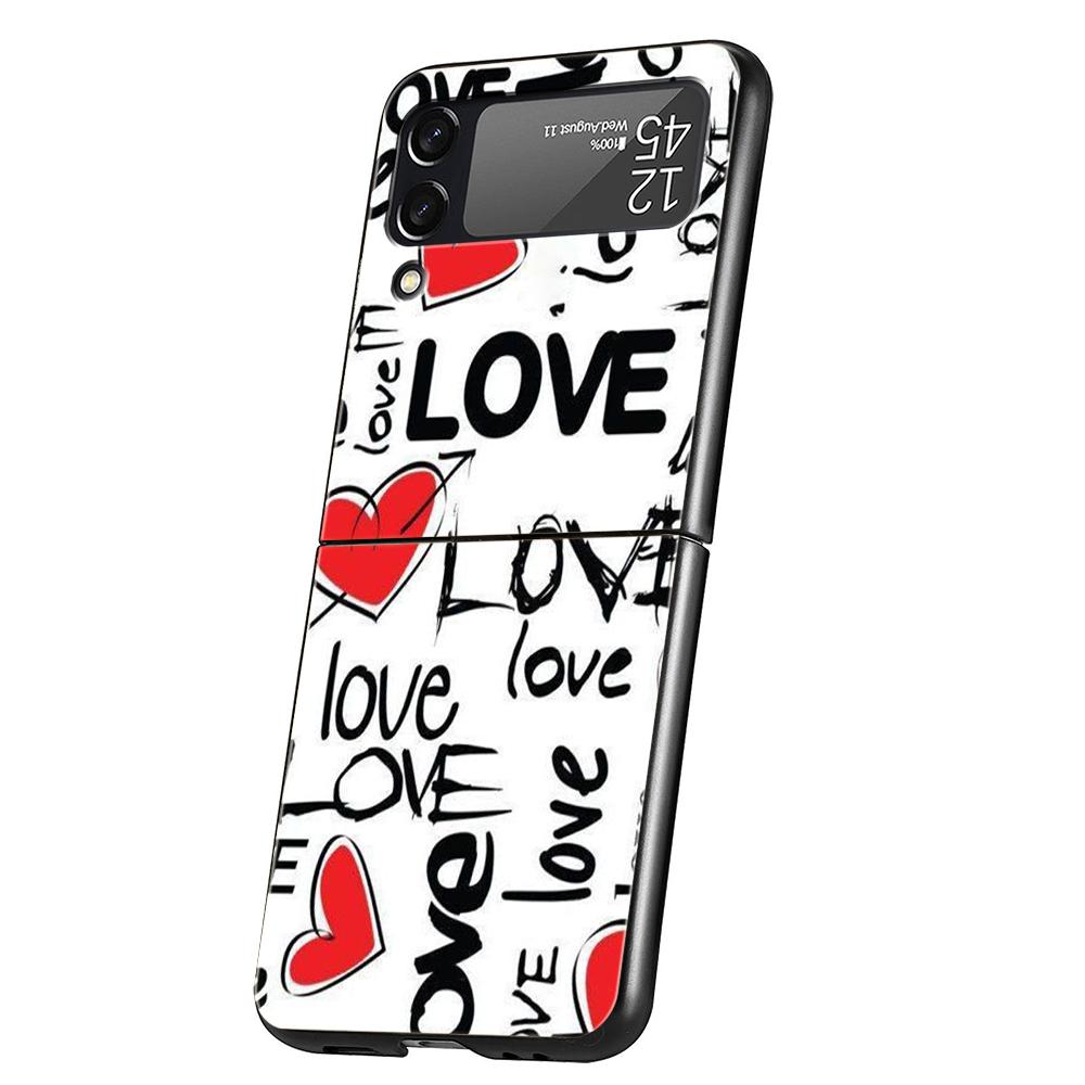Love Heart Phone Case For Samsung Galaxy Z Flip 3 4 5 6 7 Hard Black Folding PC For Samsung Z Flip3 Flip4 Flip5 Cover