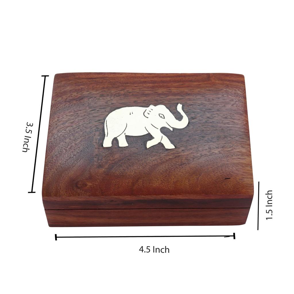 Shriji Crafts Wooden Playing Card Deck Holder Box with Elephant Design