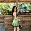 Women's Spice Girl Wind Lace Splicing Pure Desire Suspender Satin A-Word Dress Green Sexy Skinny Short Skirt
