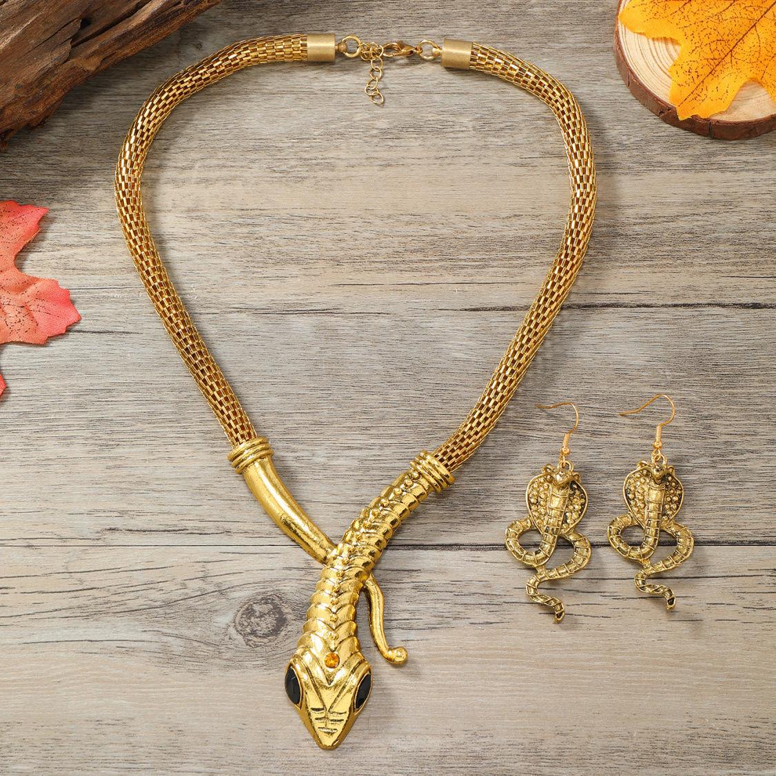 

Преувеличенный набор ожерелий из ромбовидной сетки в форме змеи: Европейская и американская модная бижутерия античная золотой