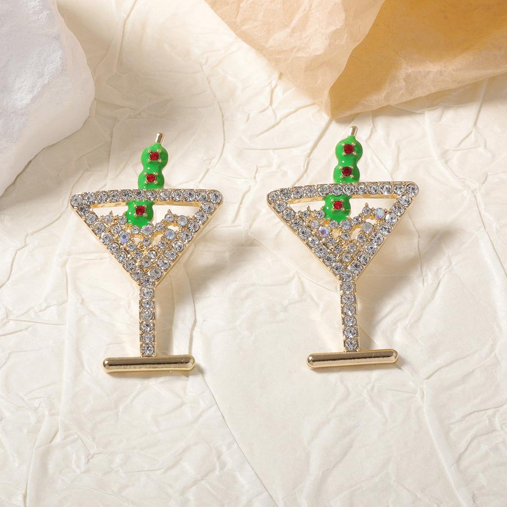 Cross-border Creative Personality Alloy Full Diamond Champagne Glass Stud Earrings Fashion Simple Trend Fruit Cocktail Earrings Women