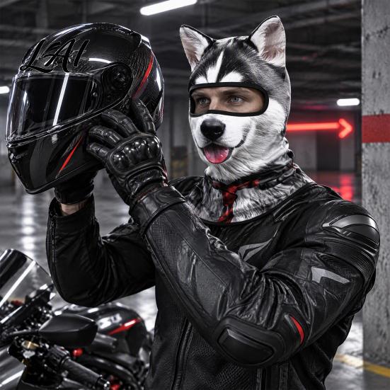 Cappuccio con Fantasia di Animali Realistica Maschera Integrale 3D con Orecchie Antivento Maschera Facciale da Ciclismo per Autunno Sci Inverno Copertura Protezione Solare Costume di Halloween