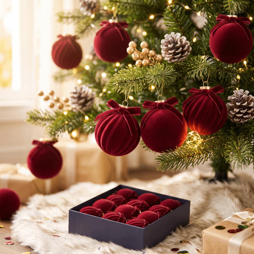 Ribbon Bowknot Flocked Tree Pendant Striped Texture Hanging Bowknot Balls Room Decor