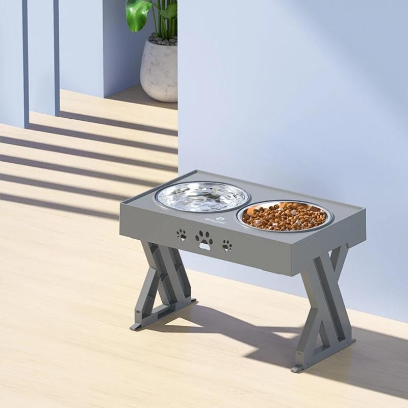 Dog Stainless Steel Bowl Pet Feeder Water Lifting Dining Table Double Bowl Dining Foldable Adjustable Non Slip Cat Pet Supplies