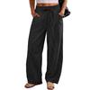 Pantaloni Larghi Casual in Lino da Donna Vita Elastica Versatili Business Casual Lavoro Pantaloni Palazzo con Tasche