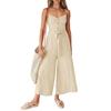 Women's Casual Sleeveless Button Jumpsuit Loose Wide Leg Jumpsuits Rompers With Belt