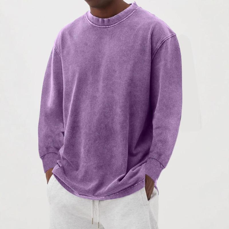 

Mens Purple Washed Crew Neck Sweatshirt Loose Fit Long Sleeve Casual Solid Color Top 4XL фіолетовий