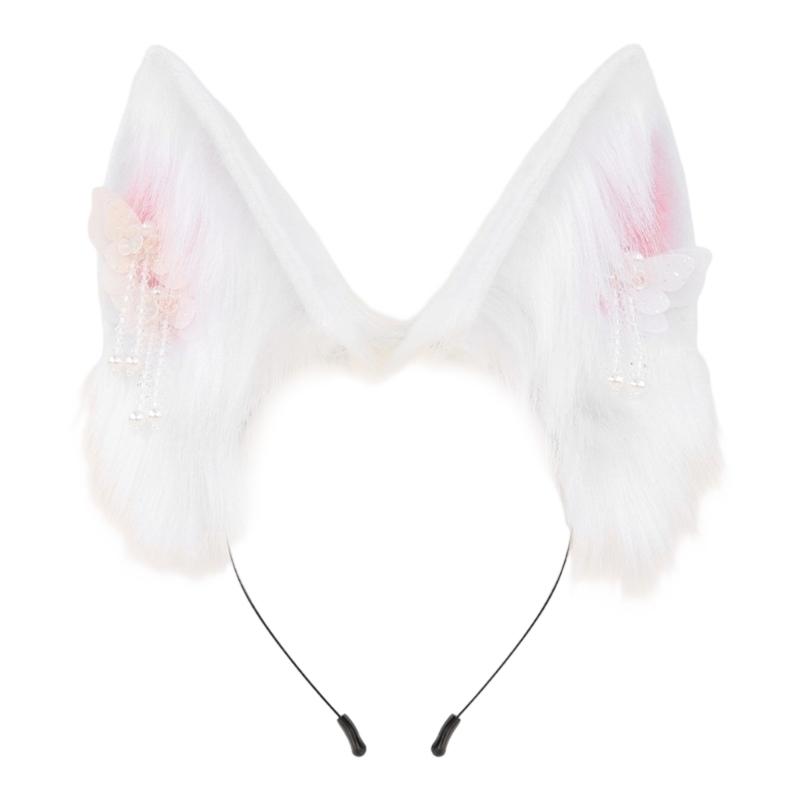 Faux Furs Animal Ear Hairband For Theme Event Costume Parties Soft Plush Hairband Hair Styling Accessory for Masquerades белый