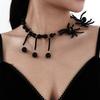 Gothic Dark Wind Crystal Spider Necklace Halloween Punk Exaggerated Imitation Pearl Beaded Collarbone Chain