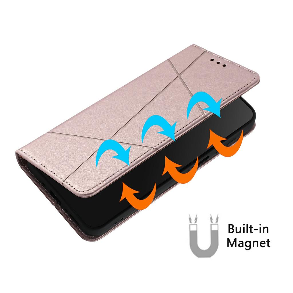 Wallet Case for Xiaomi Poco C75 4G/Redmi 14R 5G/14C 4G Line Imprinted Leather Stand Phone Cover with Wrist Strap