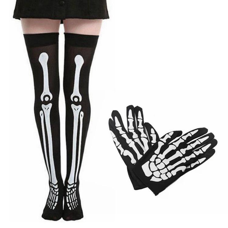 Halloween Bloodstained Skeleton Socks & Gloves Costume Props