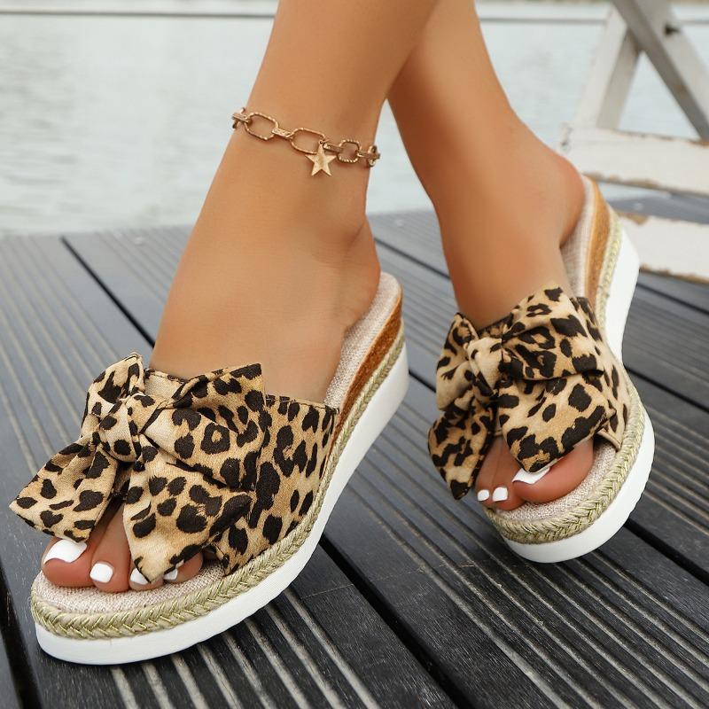 Dámské mašličkové peep-toe pletené platformové nazouváky Lehké ležérní boty