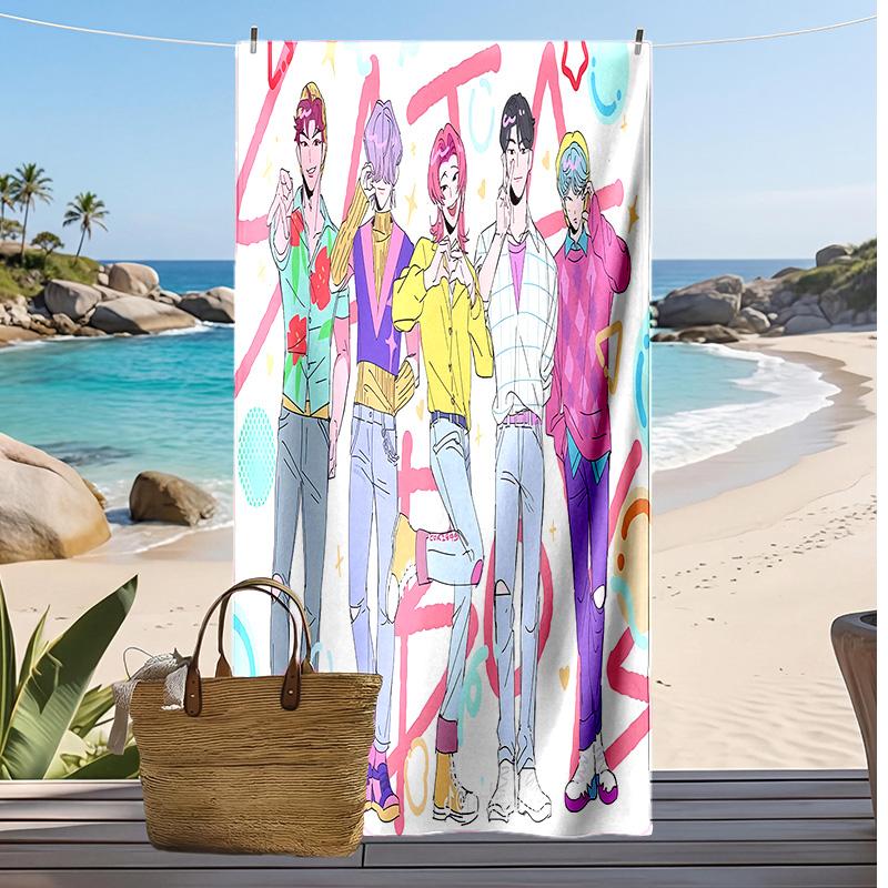 Kpop Demon Hunters Printed Beach Towel, Large Absorbent Quick Dry Towel for Summer Outdoor Swimming