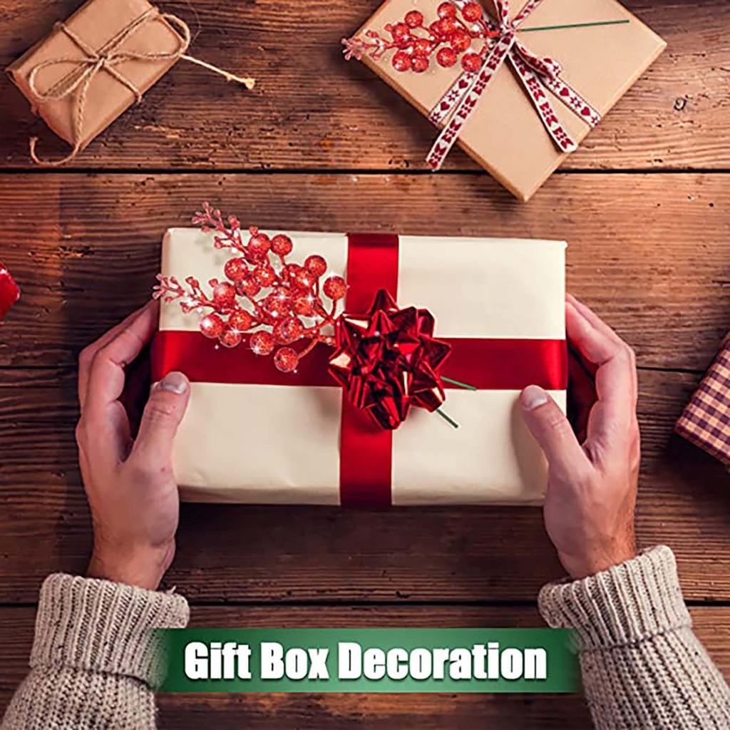 20 szt. Świąteczne brokatowe gałązki jagód, Sztuczne gałązki jagód Ostrokrzew Wybory jagód świątecznych Ozdoby na choinkę Rękodzieło DIY Wieniec świąteczny