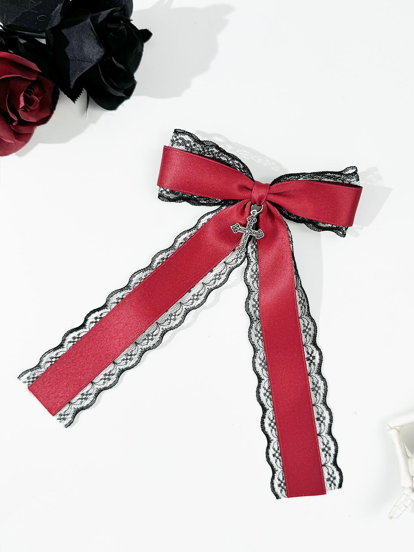 

Ladies fashionable and exquisite cross casual street girl Gothic style lace bow hair accessory hair clip