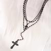 Collarbone Chain Triple Black Hip Hop Necklace Cross Pendant Dark Gothic Necklace