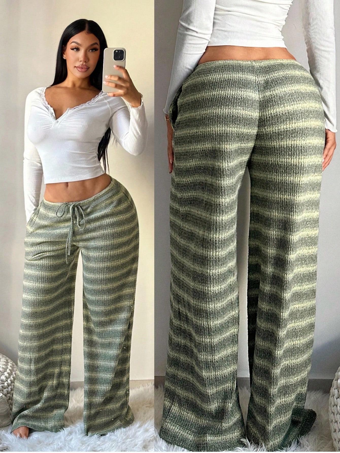 Women s Slimming Casual Straight-Leg Striped Trousers L