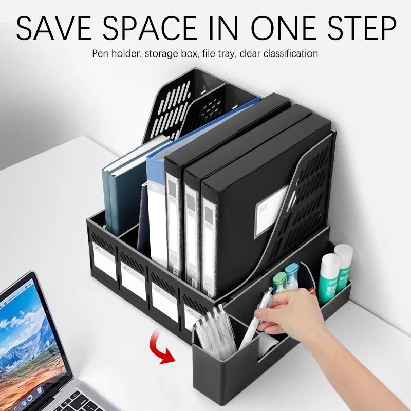 4 Column Data Organizer Rack Scratch Resistant PP Material Multi-functional Holder for Office Desk Book Pen File Storage