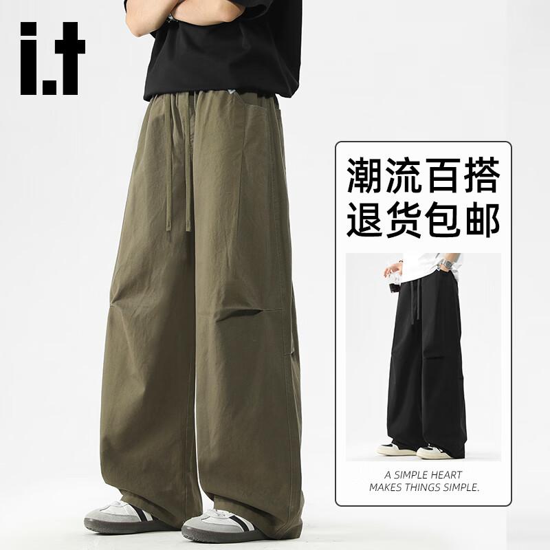 izzue Men s American Retro Pleated Wide-Leg Cotton Cargo Pants 4XL