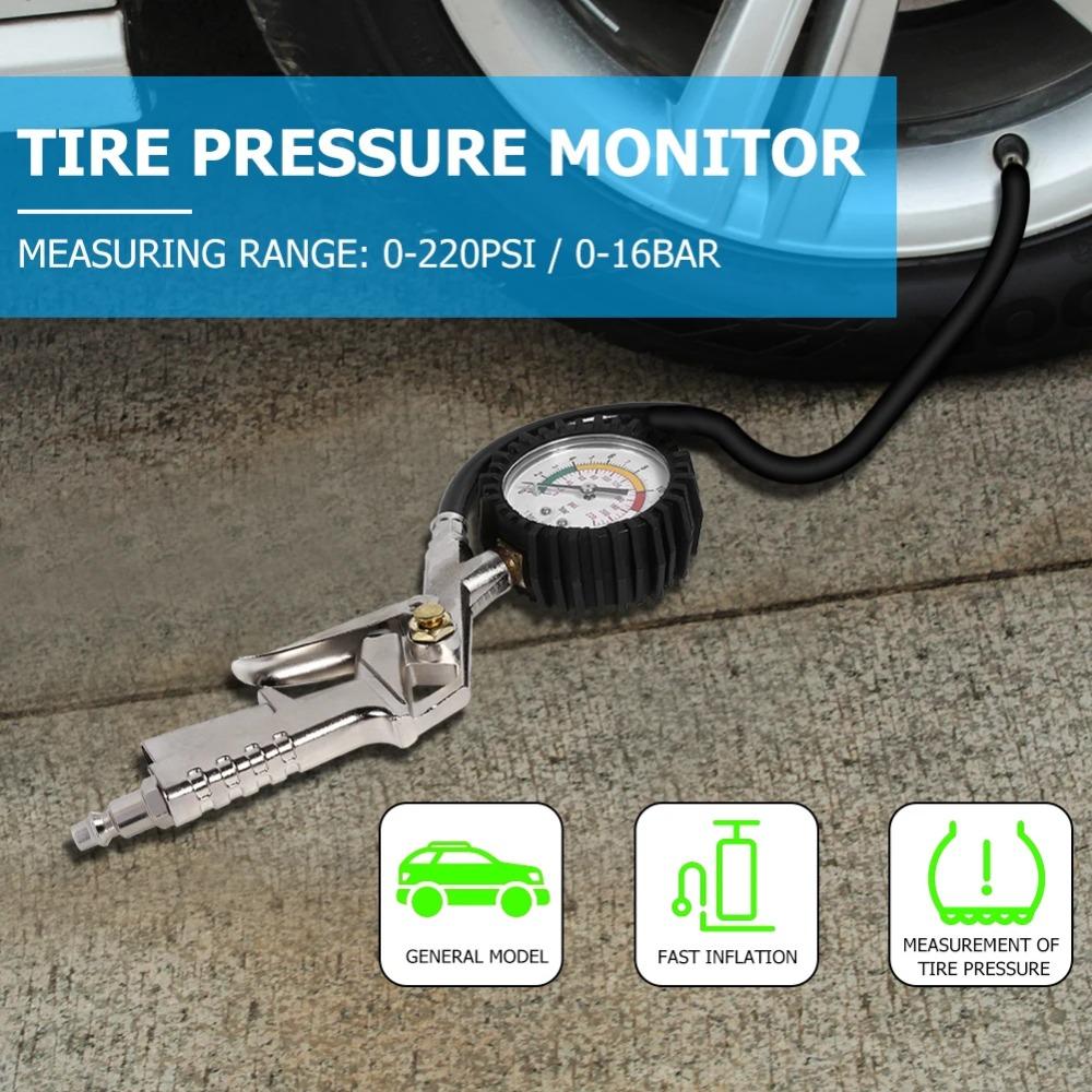 0-220PSI Car Motorcycle Multifunctional Tire Air Pressure Monitoring Gauge Tester Air Compressor Dial Meter Inflator Pump Tools