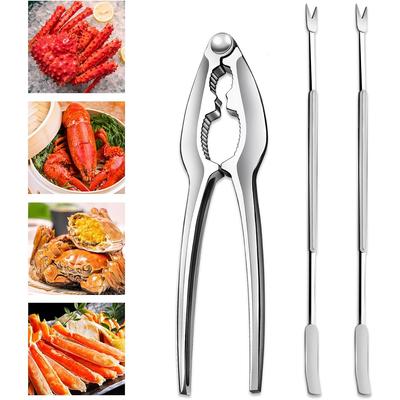 Stainless Steel Crab Leg Tools, Including Lobster Cracker and Forks, Heavy Duty Shellfish Nut Cracker Set, Seafood Tools for King Crab Legs Shellfish