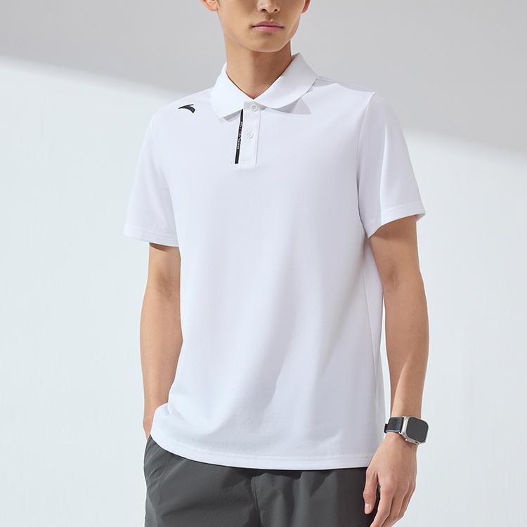 Anta Training Series Solid Color Casual Sports Polo Shirt Men Tops Pure-White 952427107-1