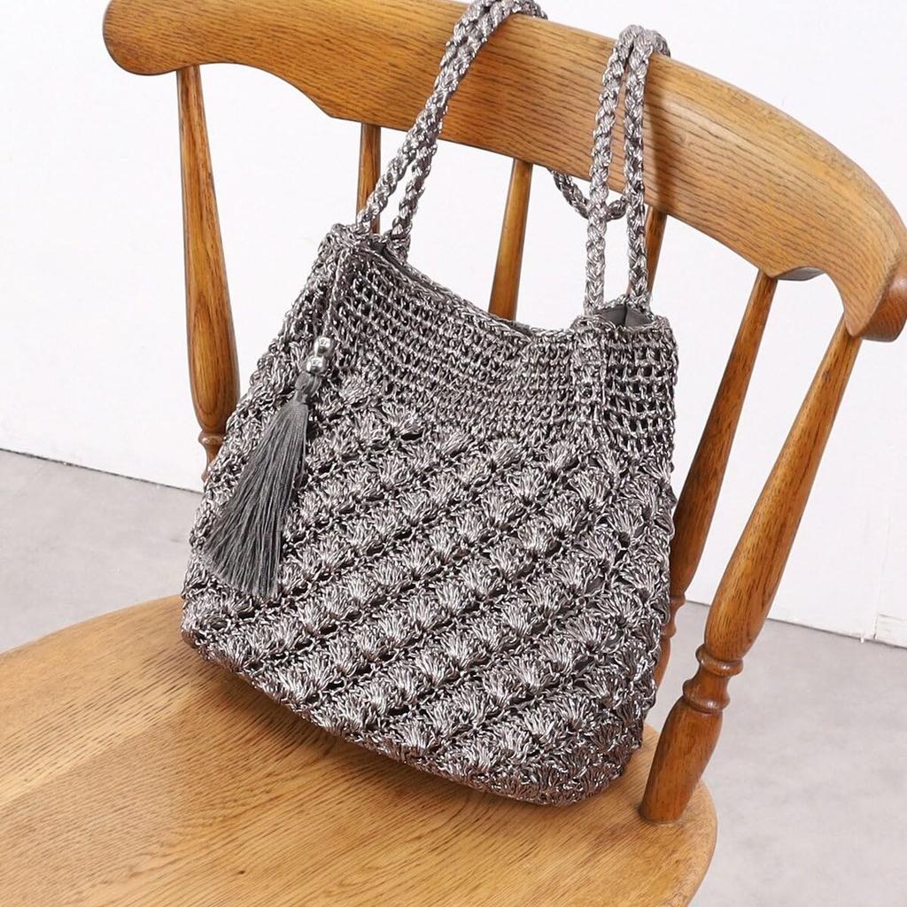 Cuco Metallic Knit Long Handle Tote Bag 2413112010 Black (019)