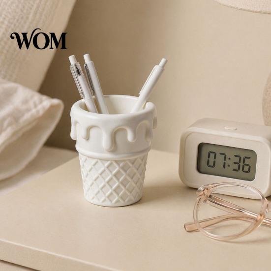 Decorative Desk Accessory 3D Printed Ice Cream Cone Pen Holder, Waffle Base And Drip Multifunctional Brush Holder Top Organizer, Multi-functional