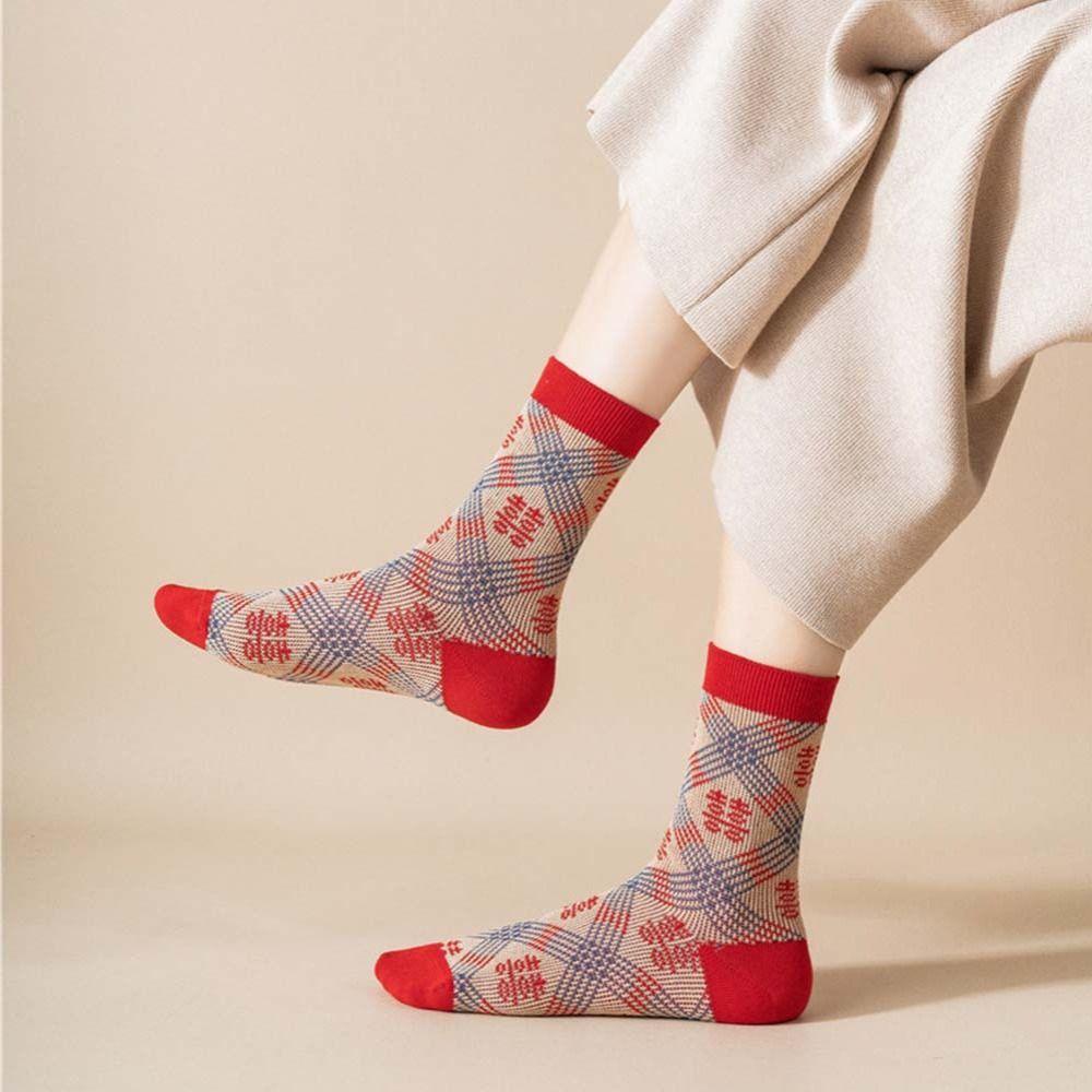 Thick Middle Tube Socks Soft Autumn Winter Red Socks New Year Women's Socks  New Year